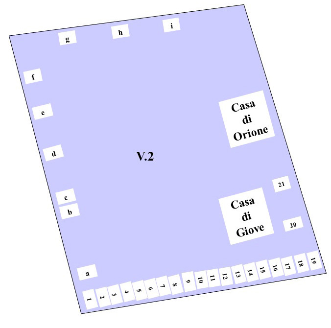 Pompeii Regio V(5) Insula 2. Plan of entrances 1 to 21 and a to i